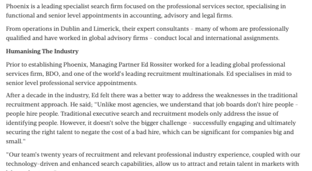 Specialist Search Firm Phoenix Strengthens Presence with Additional Senior Hires - Sunday Business Post